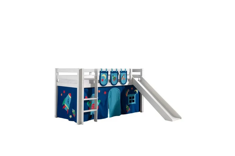 Halvhöjdssäng med gardin Pino Astro Vit, Vit, Med rutschkana, Utan tunnel, 3 - Vit, Vit, Med rutschkana, Utan tunnel, 3 — Vit, Vit, Med rutschkana, Utan tunnel, 3