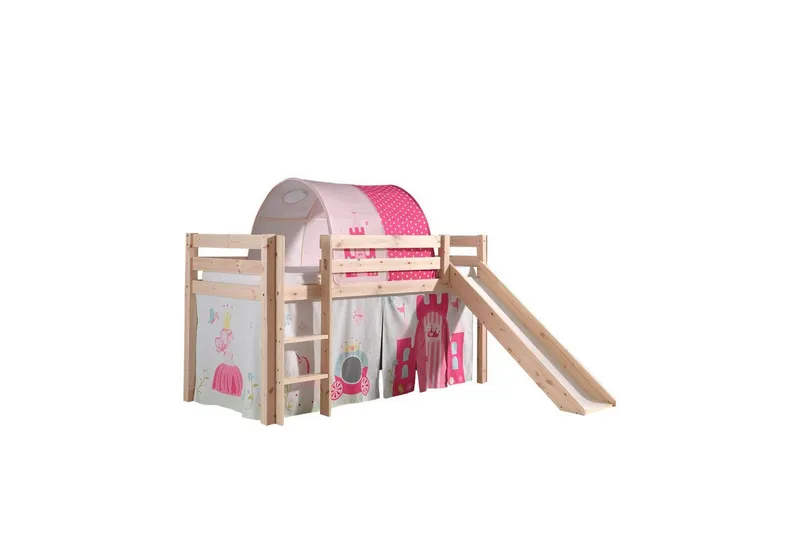 Halvhöjdssäng med gardin Pino Princess Naturlig, Naturlig, Med rutschkana, Prinsessa, Inga fickor - Naturlig, Naturlig, Med rutschkana, Prinsessa, Inga fickor — Naturlig, Naturlig, Med rutschkana, Prinsessa, Inga fickor
