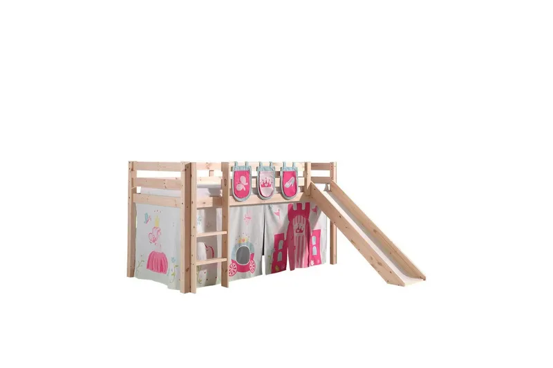Halvhöjdssäng med gardin Pino Princess Naturlig, Naturlig, Med rutschkana, Utan tunnel, 3 - Naturlig, Naturlig, Med rutschkana, Utan tunnel, 3 — Naturlig, Naturlig, Med rutschkana, Utan tunnel, 3
