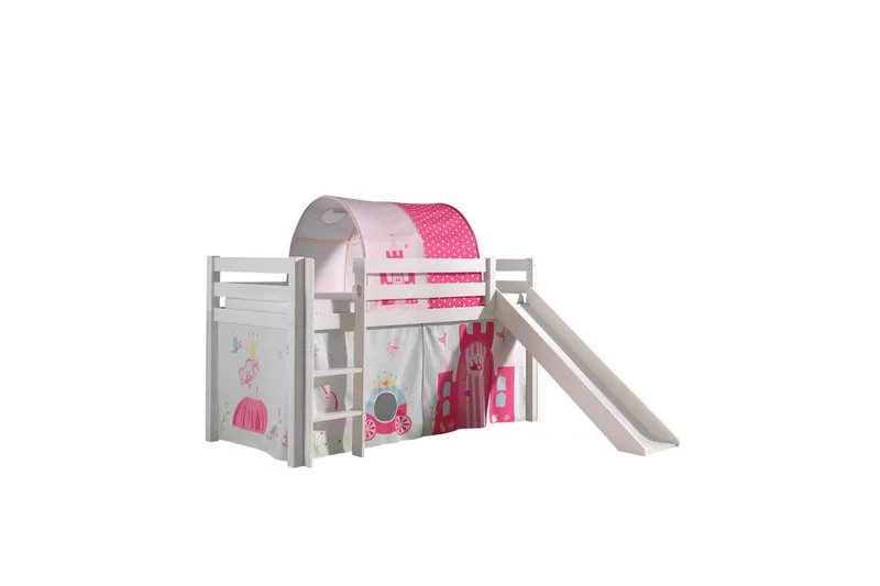 Halvhöjdssäng med gardin Pino Princess Vit, Vit, Med rutschkana, Prinsessa, Inga fickor - Vit, Vit, Med rutschkana, Prinsessa, Inga fickor — Vit, Vit, Med rutschkana, Prinsessa, Inga fickor