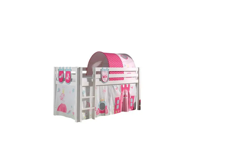 Halvhöjdssäng med gardin Pino Princess Vit, Vit, Utan rutschkana, Prinsessa, 3 - Vit, Vit, Utan rutschkana, Prinsessa, 3 — Vit, Vit, Utan rutschkana, Prinsessa, 3
