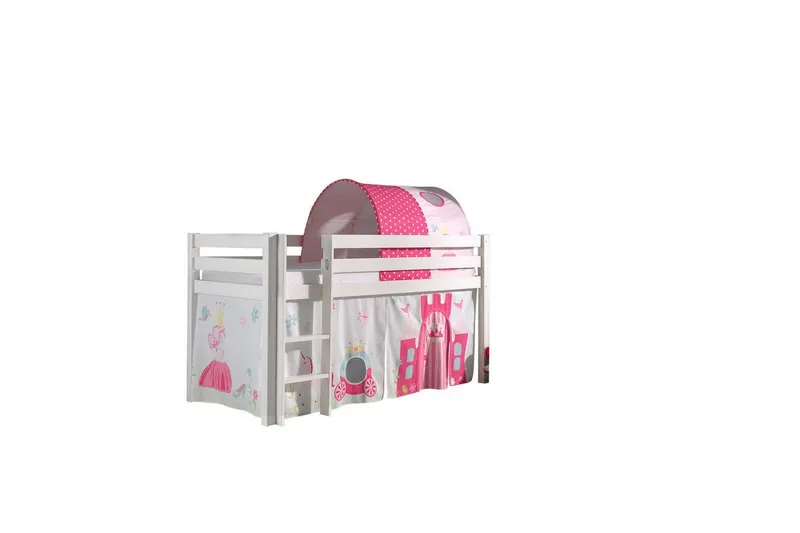 Halvhöjdssäng med gardin Pino Princess Vit, Vit, Utan rutschkana, Prinsessa, Inga fickor - Vit, Vit, Utan rutschkana, Prinsessa, Inga fickor — Vit, Vit, Utan rutschkana, Prinsessa, Inga fickor