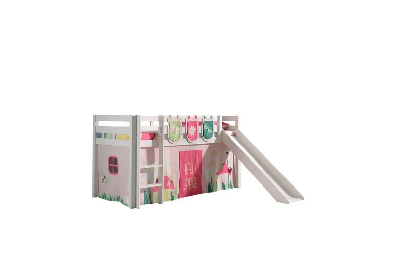 Halvhöjdssäng med gardin Pino Spring Vit, Vit, Med rutschkana, Utan tunnel, 3 - Vit, Vit, Med rutschkana, Utan tunnel, 3 — Vit, Vit, Med rutschkana, Utan tunnel, 3