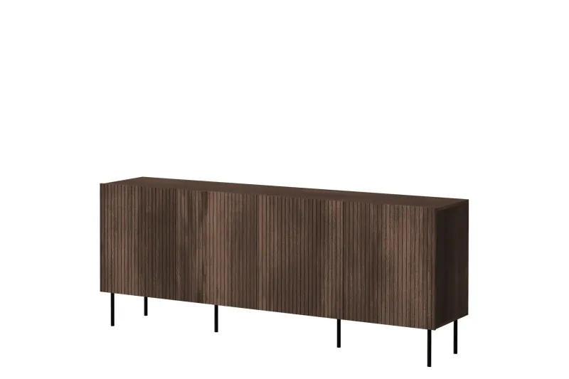Hammarstrand Byrå Mörkt trä Bred 201 cm Höjd 81 cm djup 42 cm - Valnöt / Ribbad / Brun — Valnöt / Ribbad / Brun
