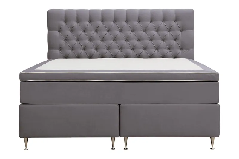 Hilton Lyx Komplett Sängpaket 160x200 cm Kontinentalsäng med knappad sänggavel i sammet - Grå / Sammet — Berg & Strand
