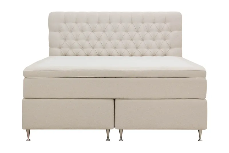 Hilton Lyx Komplett Sängpaket 180x200 cm Kontinentalsäng med knappad sänggavel i bouclé - Ivory / Bouclé — Berg & Strand