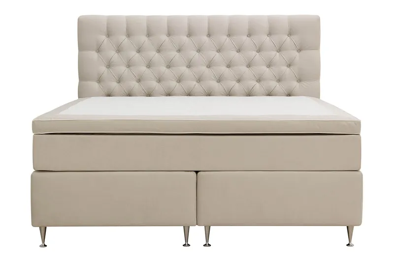 Hilton Lyx Komplett Sängpaket 180x200 cm Kontinentalsäng med knappad sänggavel i sammet - Beige — Berg & Strand