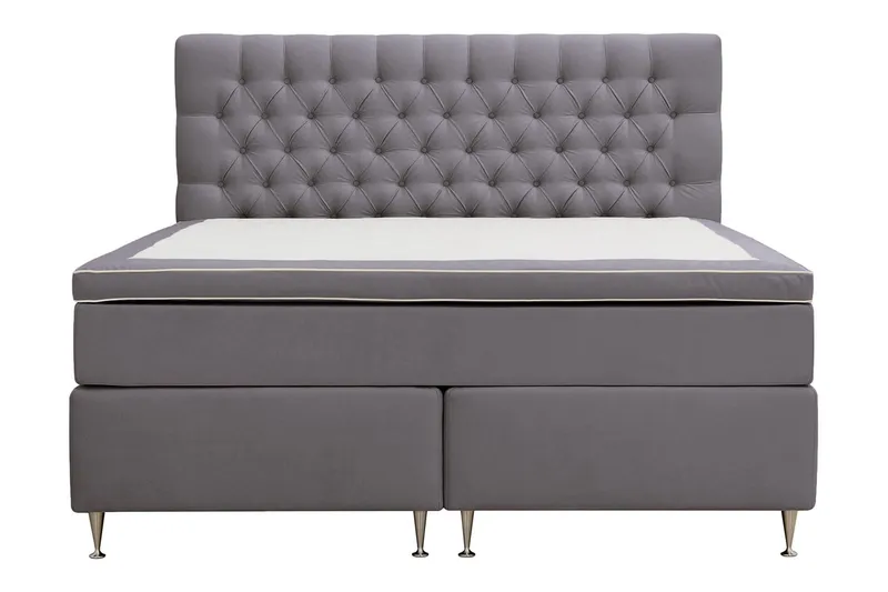 Hilton Lyx Komplett Sängpaket 180x200 cm Kontinentalsäng med knappad sänggavel i sammet - Grå — Berg & Strand