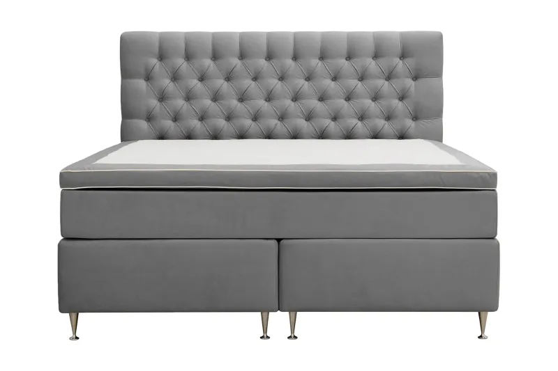 Hilton Lyx Komplett Sängpaket 180x200 cm Kontinentalsäng med knappad sänggavel i sammet - Ljusgrå — Berg & Strand