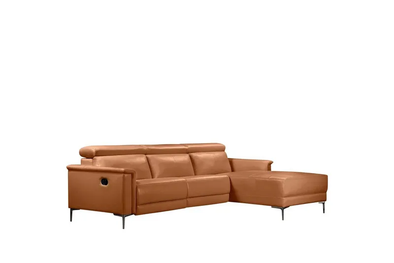 Hörnsoffa 3-sits Lund Cognac, Läder/PU, Höger manuell vilstol - Cognac, Läder/PU, Höger manuell vilstol — Loft24