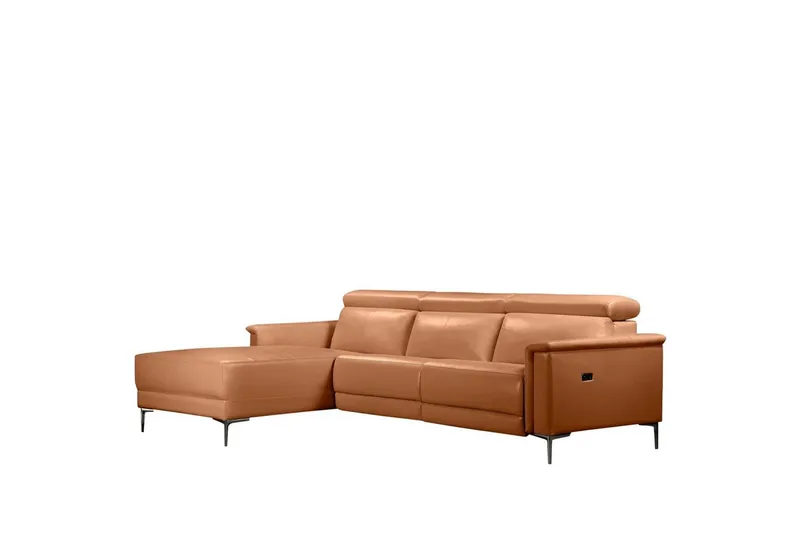 Hörnsoffa 3-sits Lund Cognac, PU, Vänster Elektrisk Fåtölj - Cognac, PU, Vänster Elektrisk Fåtölj — Loft24