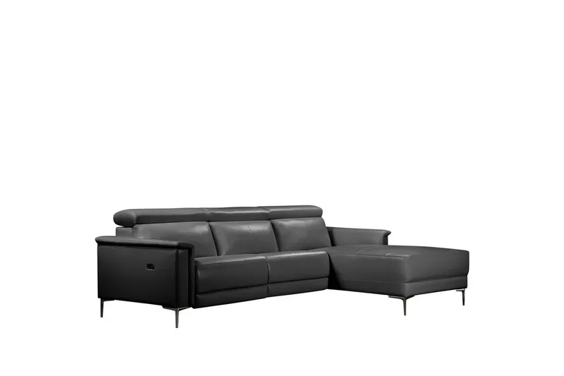 Hörnsoffa 3-sits Lund Svart, Läder/PU, Höger elektrisk vilstol - Svart, Läder/PU, Höger elektrisk vilstol — Loft24