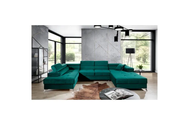 Hörnsoffa Eltap Eduardo 337x205x88 cm - Kronos 19, Mörkgrön, Vänster — Kronos 19, Mörkgrön, Vänster