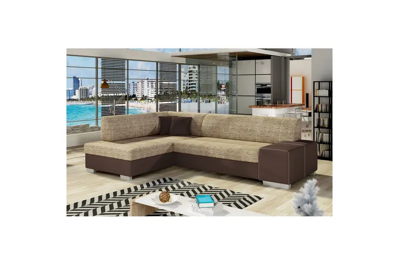 Hörnsoffa Eltap Fabio 268x167x73 cm - Berlin 03, Mjuk 66, Beige, Mörkbrun, Vänster — Berlin 03, Mjuk 66, Beige, Mörkbrun, Vänster