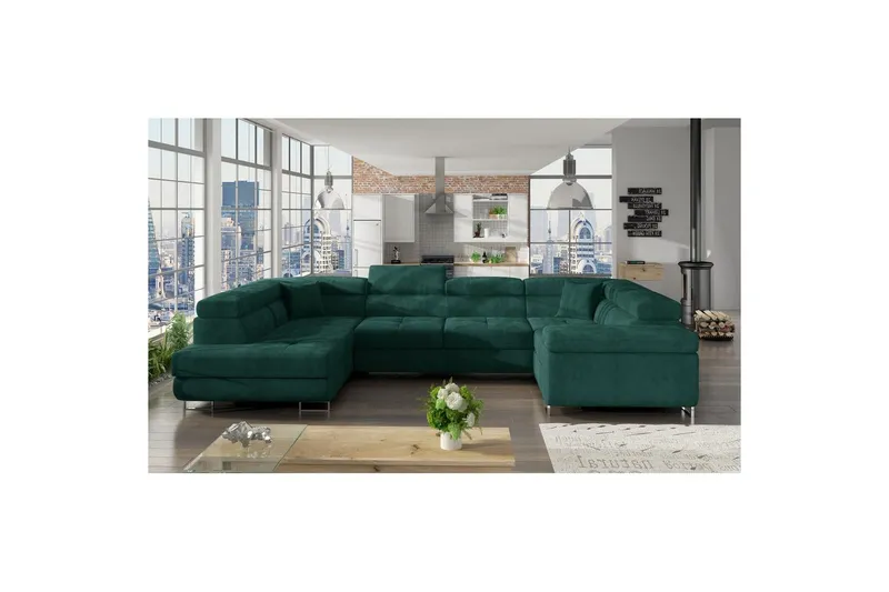 Hörnsoffa Eltap Letto 340x202x90 cm - Kronos 19, Mörkgrön, Vänster — Kronos 19, Mörkgrön, Vänster