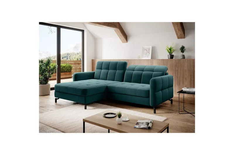 Hörnsoffa Eltap Lorelle 225x160x105 cm - Mat Velvet 75, Grön, Vänster — Mat Velvet 75, Grön, Vänster