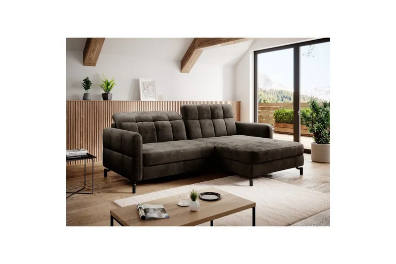 Hörnsoffa Eltap Lorelle 225x160x105 cm - Monolith 29, Mörk Brun, Höger — Monolith 29, Mörk Brun, Höger