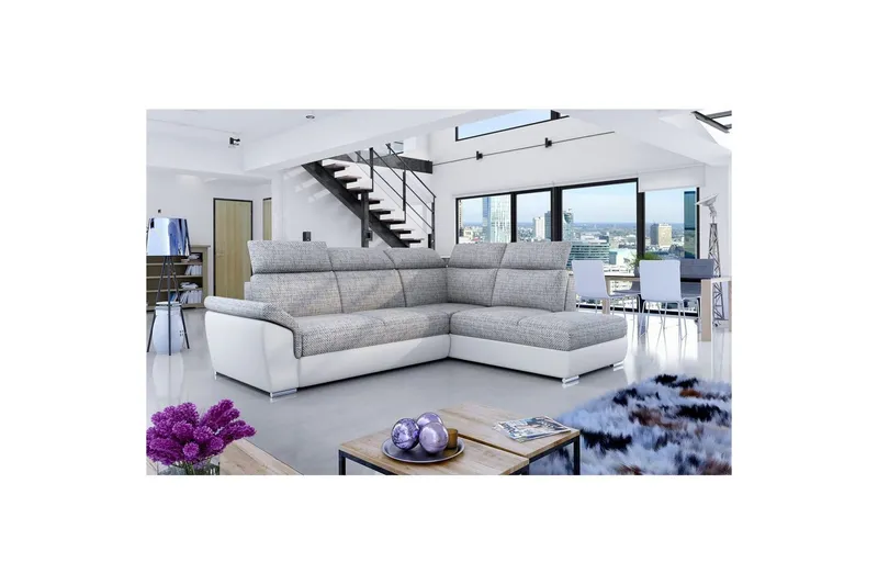 Hörnsoffa Eltap Loreto 260x210x102 cm - Berlin 01, Soft 17, Grå, Vit, Höger — Berlin 01, Soft 17, Grå, Vit, Höger