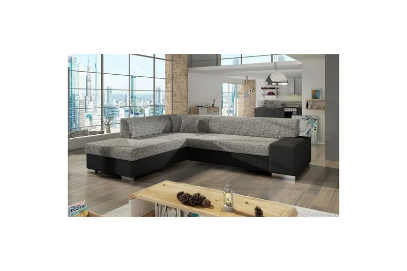 Hörnsoffa Eltap Porto 278x217x74 cm - Berlin 01, Soft 11, Grå, Svart, Vänster — Berlin 01, Soft 11, Grå, Svart, Vänster