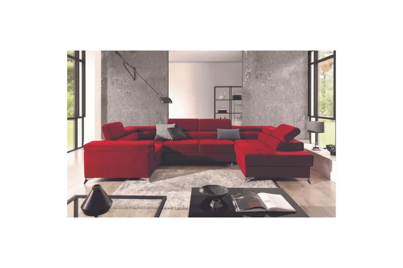 Hörnsoffa Eltap Thiago 342x208x88 cm - Kronos 02, Röd, Höger — Kronos 02, Röd, Höger