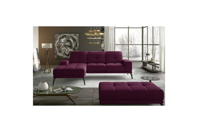 Hörnsoffa Eltap Torrense 265x175x98 cm - Mat Velvet 68, Lila, Vänster — Mat Velvet 68, Lila, Vänster