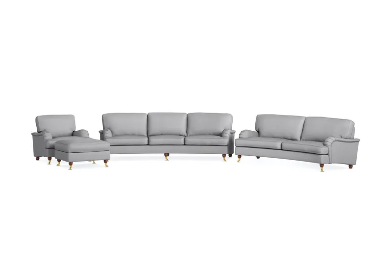 Howard Lyx Soffgrupp 4-sits + 3-sits Svängd Soffa + Fåtölj + Fotpall i Tyg - Ljusgrå — Bloomington