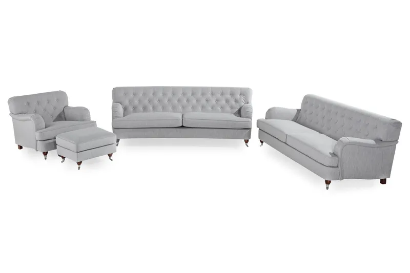 Howard Riviera Soffgrupp Svängd 3-sits + 2-sits Soffa + Fåtölj + Fotpall i Tyg - Grå — Grå
