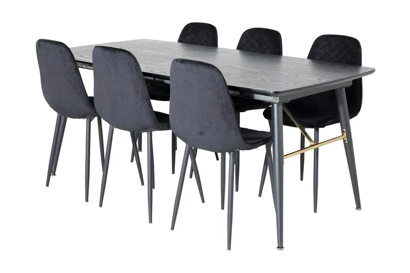 Irunea Förlängningsbar Matgrupp 180 cm inkl 6 Ypas Stolar - Svart — Venture Home
