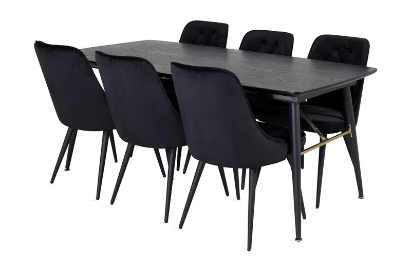 Irunea Förlängningsbar Matgrupp 180cm inkl 6 Valera Lyx Stol - Svart — Venture Home