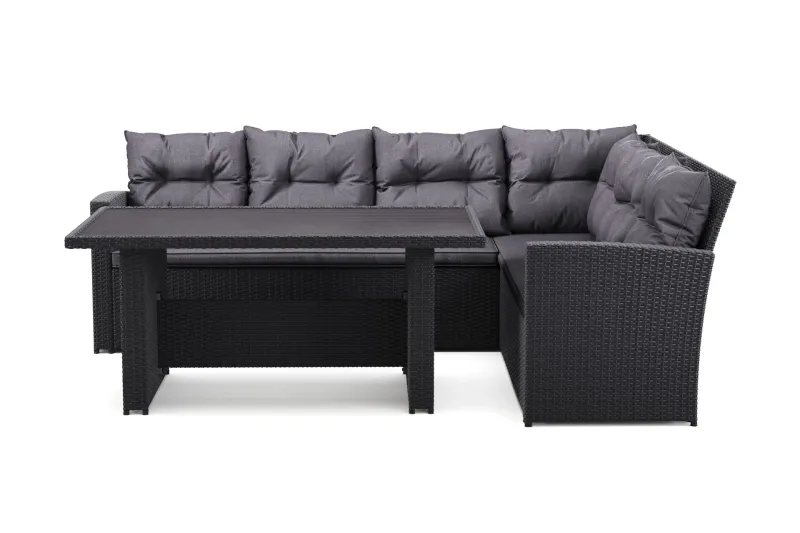 James 5-sits Högervänd Loungegrupp Utomhus – Soffgrupp med grå dynor och bord i konstrotting - Mörkgrå/Svart — Comfort Garden