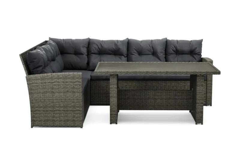 James 5-sits Vänstervänd Loungegrupp Utomhus – Soffgrupp med mörgrå dynor och bord i konstrotting - Grå (Art.nr 3104941) — Comfort Garden