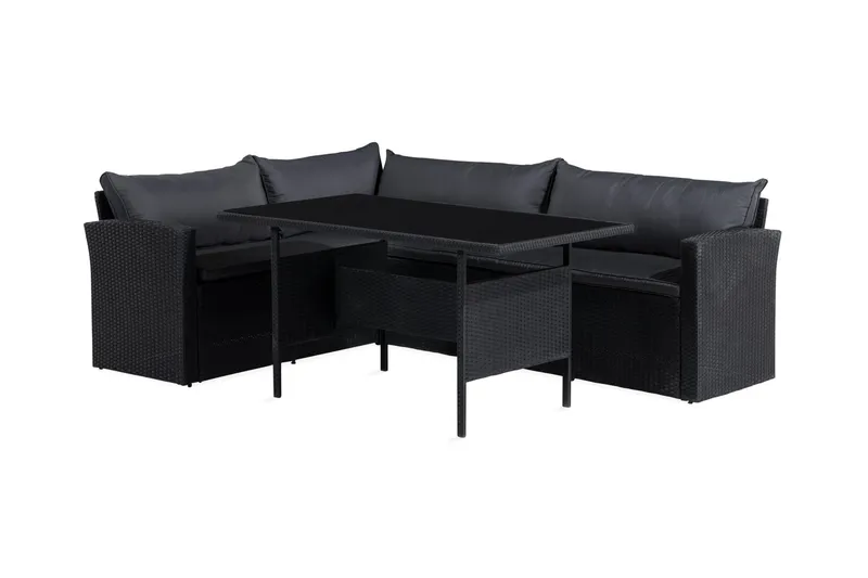 James Light Soffgrupp och Loungegrupp Utomhus 5-sits i konstrotting för trädgård och uteplats - Svart / Svarta dynor — Comfort Garden