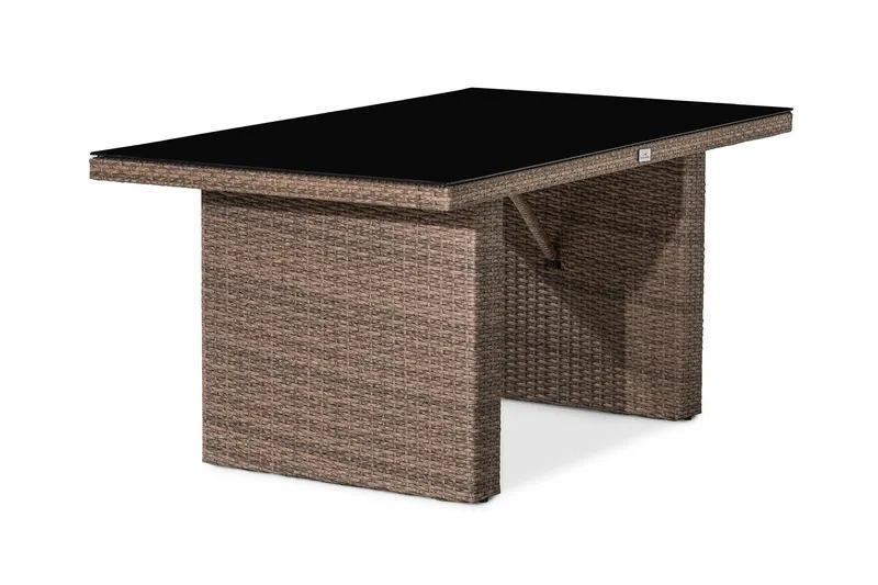 James Utebord 85x145 cm – Matbord utomhus i konstrotting med bordsskiva i Glas - Sand Brun — Comfort Garden