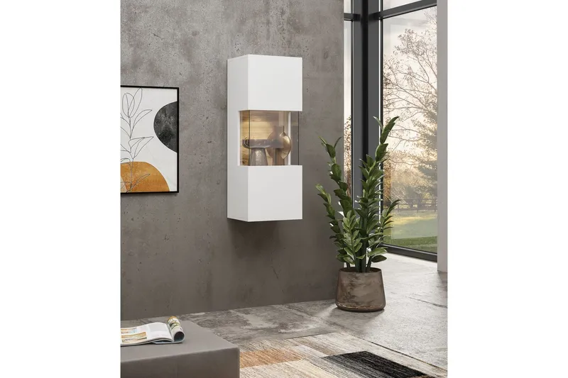 Jestine Vägghängt Vitrinskåp 30 cm djup 36 cm bred 95 cm hög Trä Glas - Vit — Vit