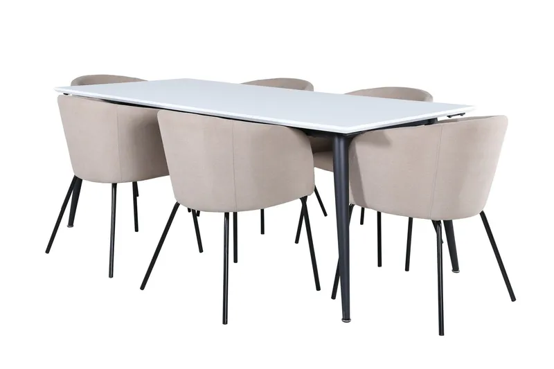 Jimmy Matgrupp 195 cm Rektangulär med 6 Berit stolar - Beige (Art.nr 3059851) — Venture Home