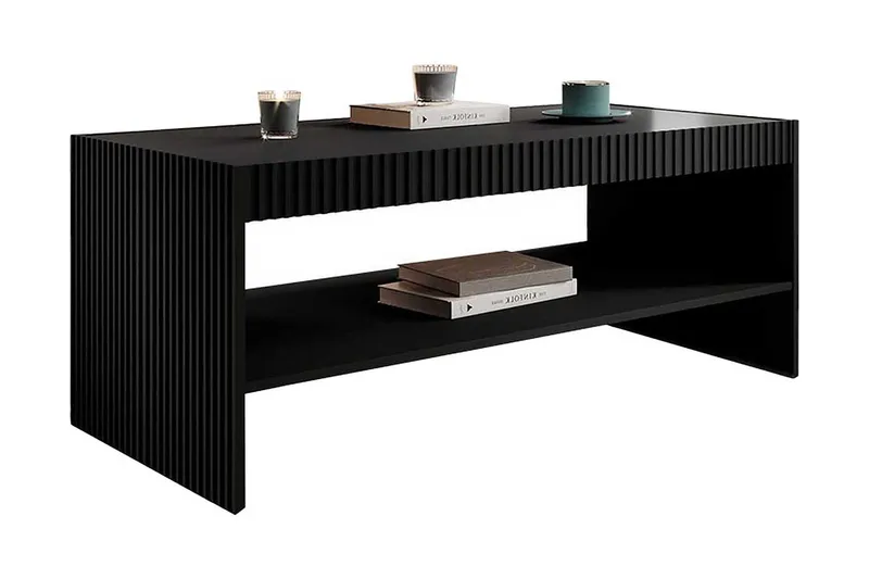 Juniskär ribbad soffbord med hyllförvaring rektangulärt - 120x57x50 Svart — Scandinavian Choice
