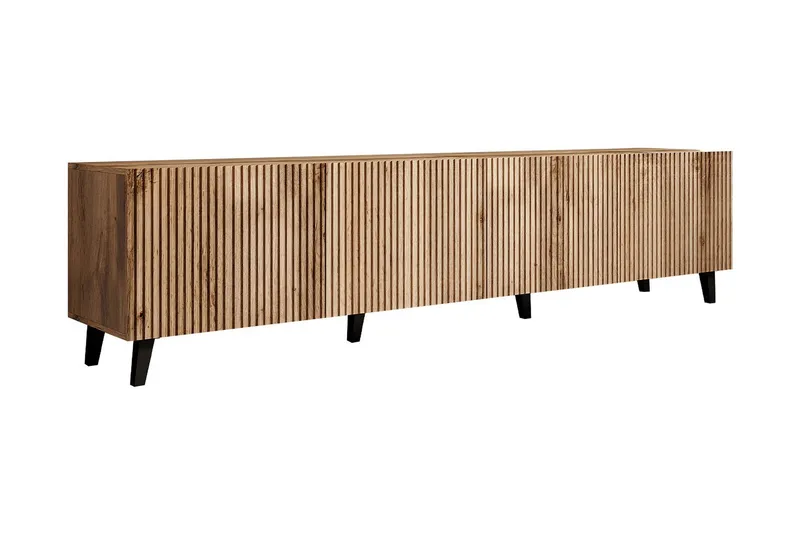 Juniskär Ribbad TV Bänk i trä med förvaring - 40 cm djup 200 cm bred 49 cm hög - Ek / Svart / Trä / Ribbad — Scandinavian Choice