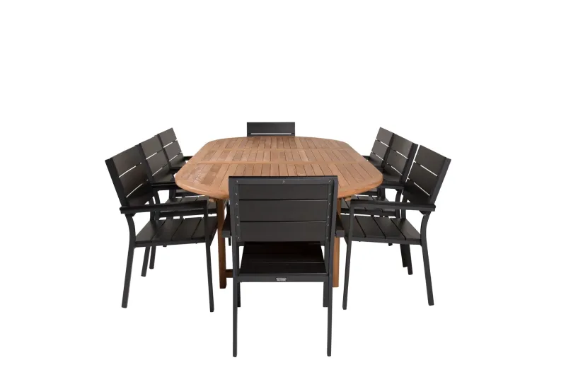 Kenya Matgrupp 180-240x120 cm + 8 Levels Stapelbar Stol - Svart/Brun — Venture Home