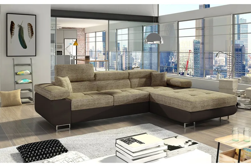 Klinka Bäddsoffa med Divan Höger - Beige/Brun — Beige/Brun