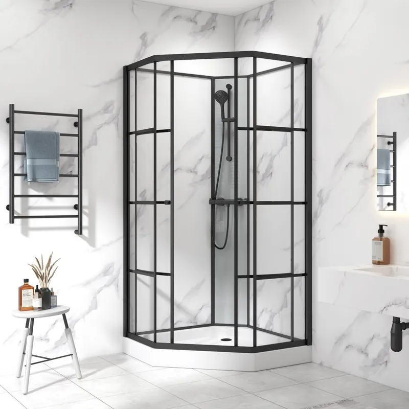 Komplett duschkabin 80x80x215cm | Sexkantig industriell design | Svart — Lyfco