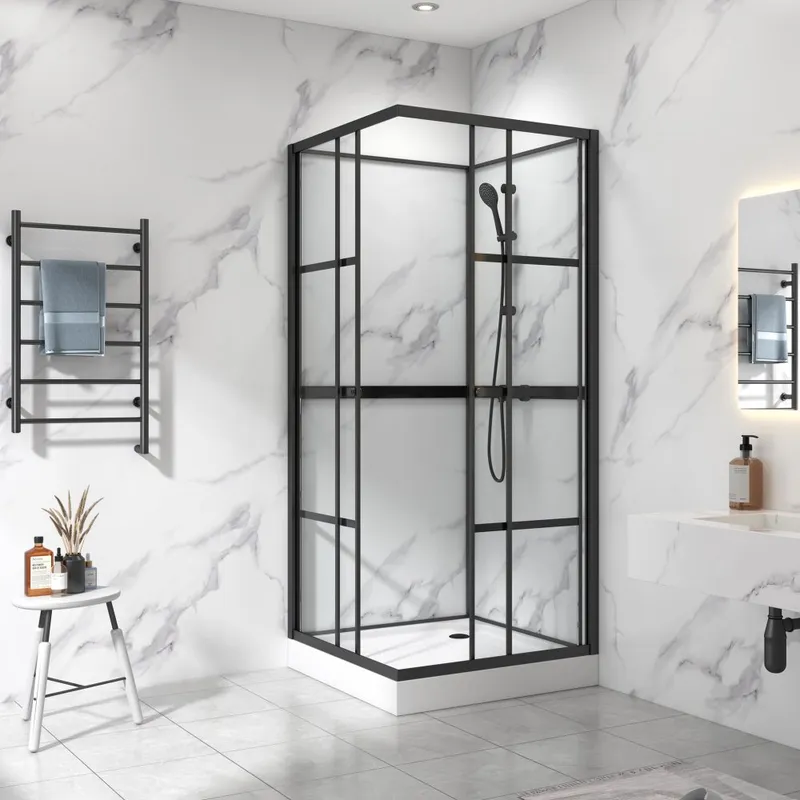 Komplett duschkabin 80x80x215cm | Spröjsad industriell design | Svart — Lyfco