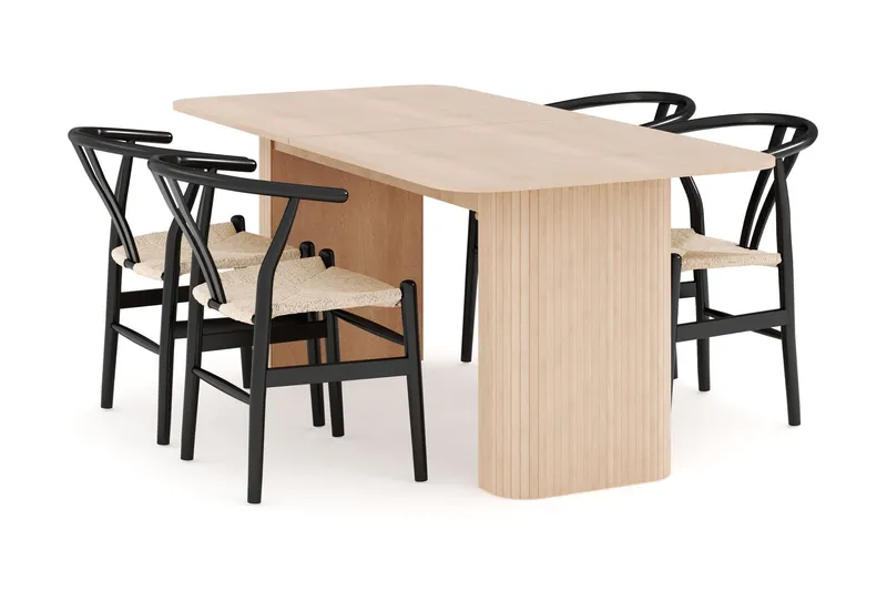 Kopparbo Matgrupp 180-240 cm Förlängningsbart med 4 Dastoori Matstolar - Whitewash (Art.nr 3072792) — Bark