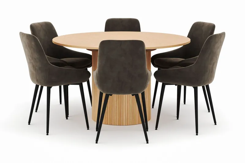 Kopparbo Rund Matgrupp 130-150 cm 6 Alsarp Matstolar - Natural (Art.nr 3094548) — Scandinavian Choice