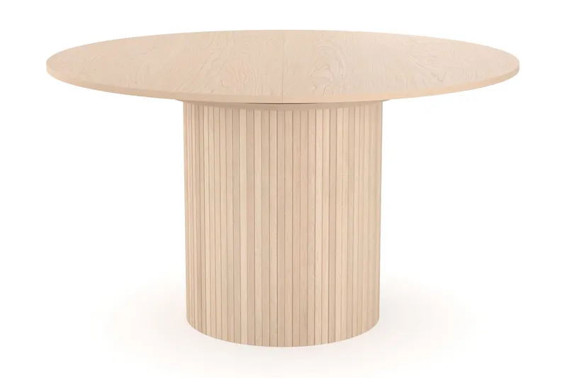 Kopparbo Runt Matbord 130 cm Förlängningsbart med illäggsskiva - Vitlaserat Ek / Ljusbeige — Bark