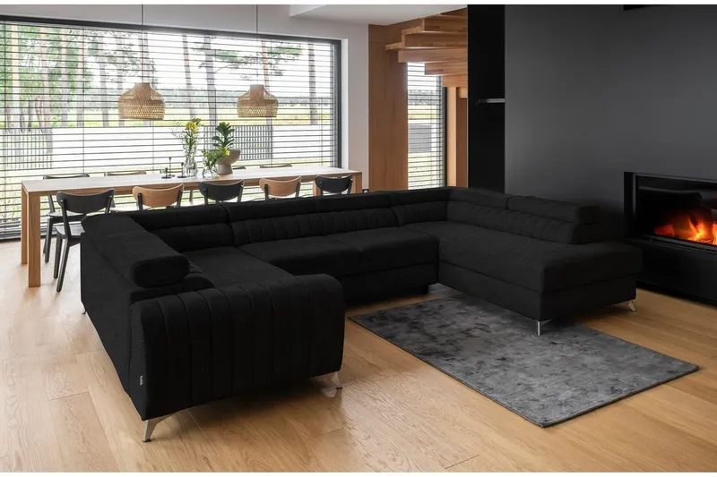 Kotori Hörnbäddsoffa m. Schäslong - Svart (Art.nr 1565087) — Svart