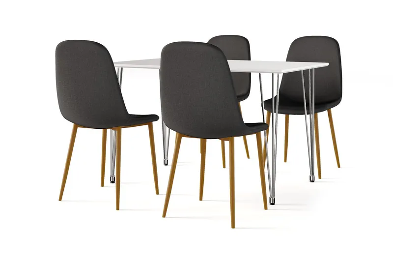 Kronblom Matbord 120 cm + 4 st Nibe stol svart med ek ben - Vit/Svart — Scandinavian Choice