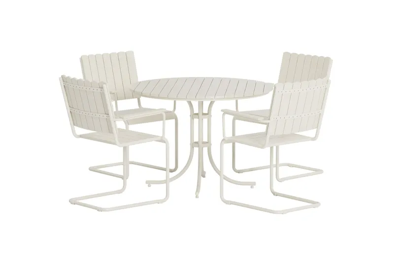 Kullaberg rund matgrupp utomhus med 4 stolar 104 cm stål aintwood - Vit — Comfort Garden
