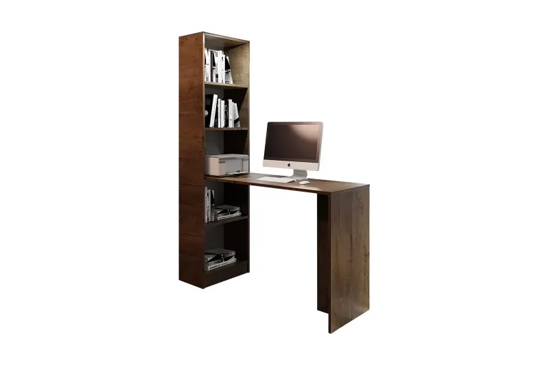 Kylien Skrivbord 125 cm LED-belysning Förvaring Bokhylla Vit - Mörk Ask — Mörk Ask