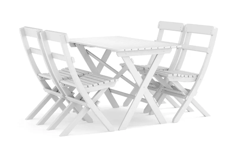 Landet Utomhus matgrupp 118x70x74 cm med 4 klappstolar - Vit — KWA