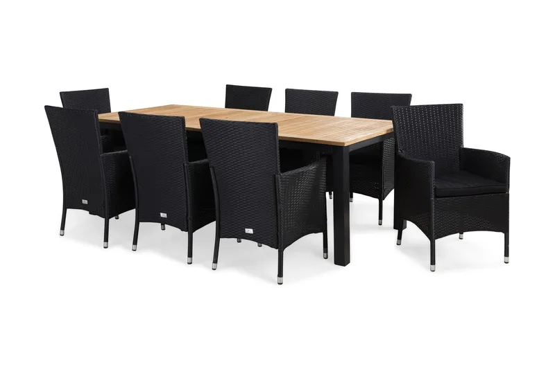 Las Vegas Matgrupp Utomhus 220-280 + 8 Thor Fåtölj m Dyna - Svart/Teak/Svart/Svart — Venture Home